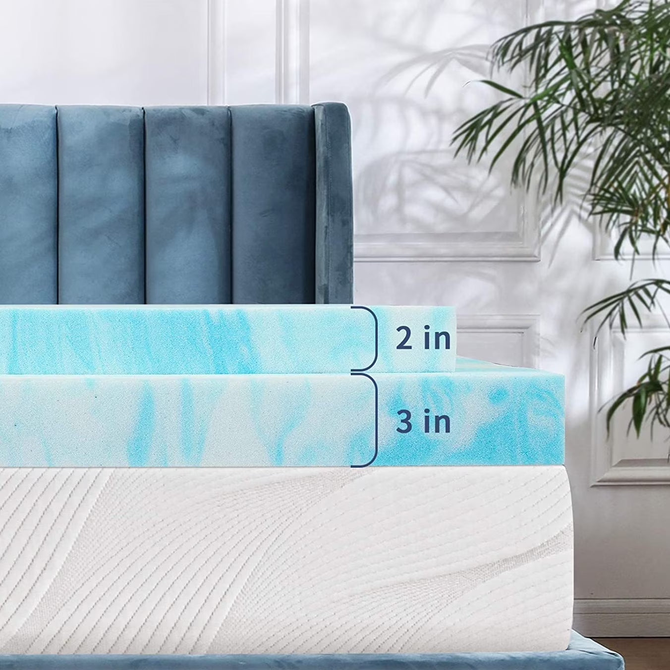 Gel Memory Foam Mattress Topper, Queen Size, 2 Inch, for Pressure Relief