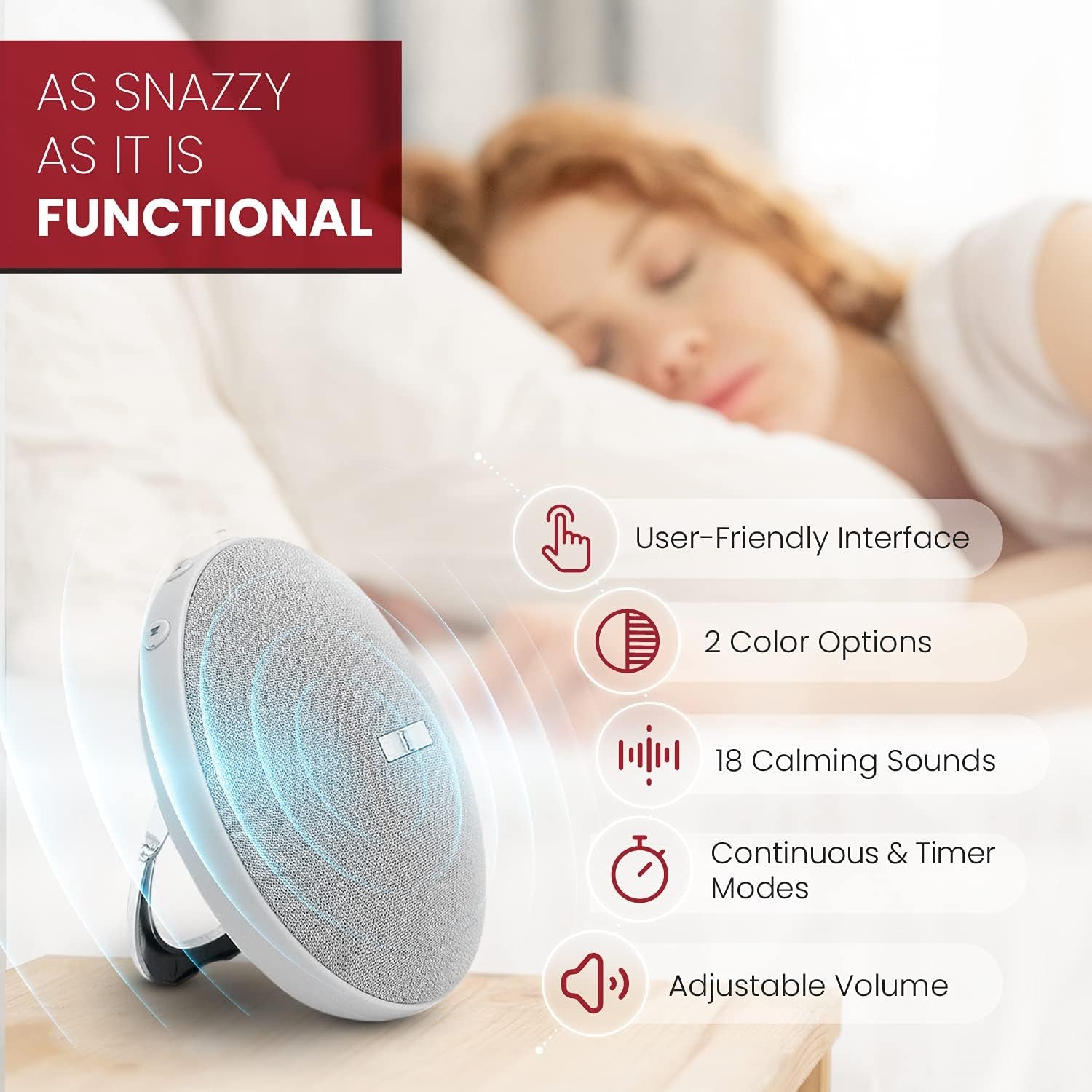 - Sleep Therapy Sound Machine - White Noise Machine - 18 Sleep Machine Soundtracks - Sound Machine for Baby & Adults, Home, Office, and Meditation… (White)