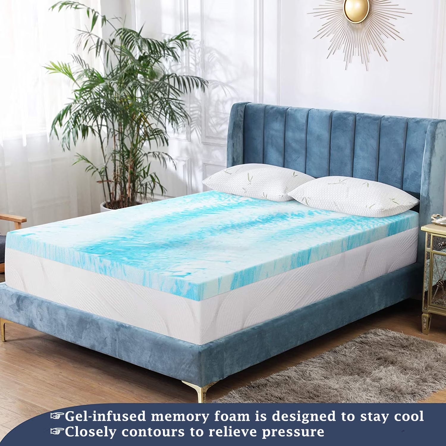 Gel Memory Foam Mattress Topper, Queen Size, 2 Inch, for Pressure Relief