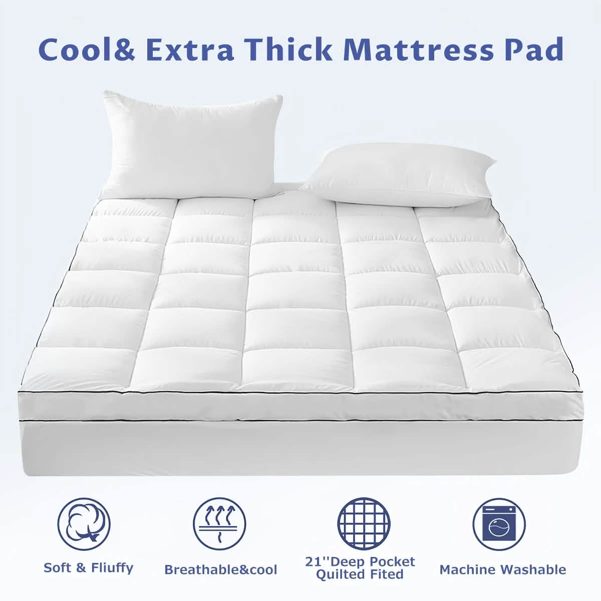 Extra Thick Mattress Topper | Soft Cotton Quilted Pad