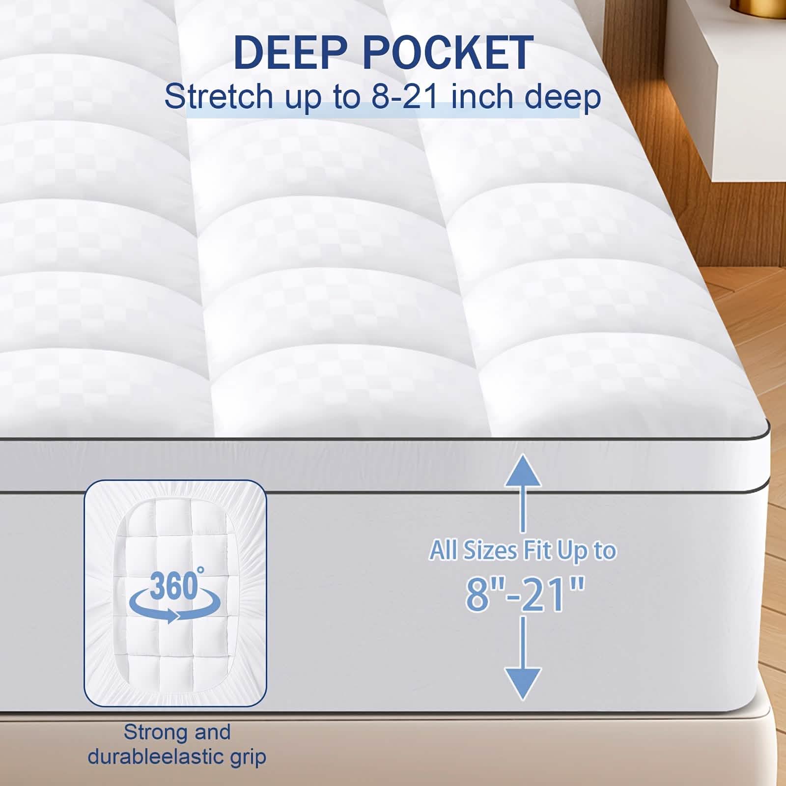 Extra Thick Mattress Topper | Soft Cotton Quilted Pad